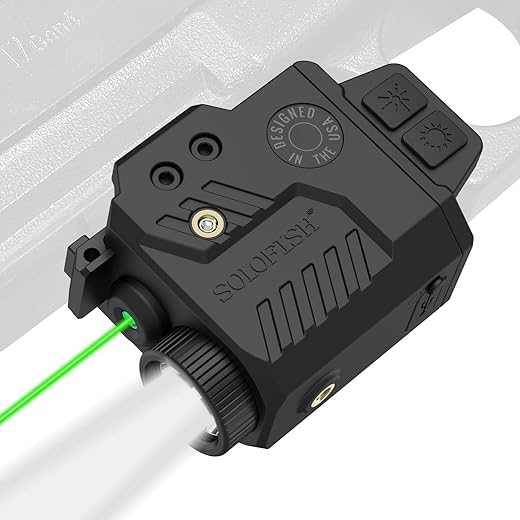 Solofish 800 Lumens Pistol Light Laser Combo, Strobe & Memory Function for Green/Red/Blue Laser and Tactical Light with Slidable Rail Fits Full Size Guns w/Rail
